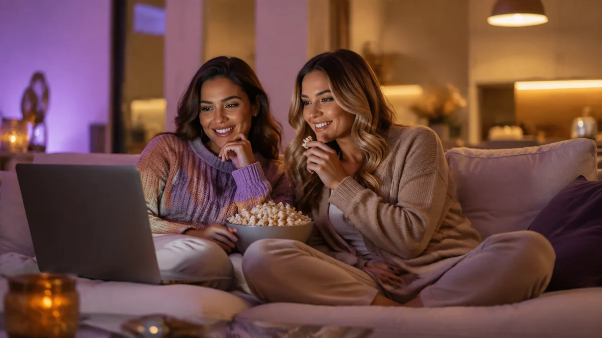 Jeune femme adulte regardant du streaming sur un ordinateur portable