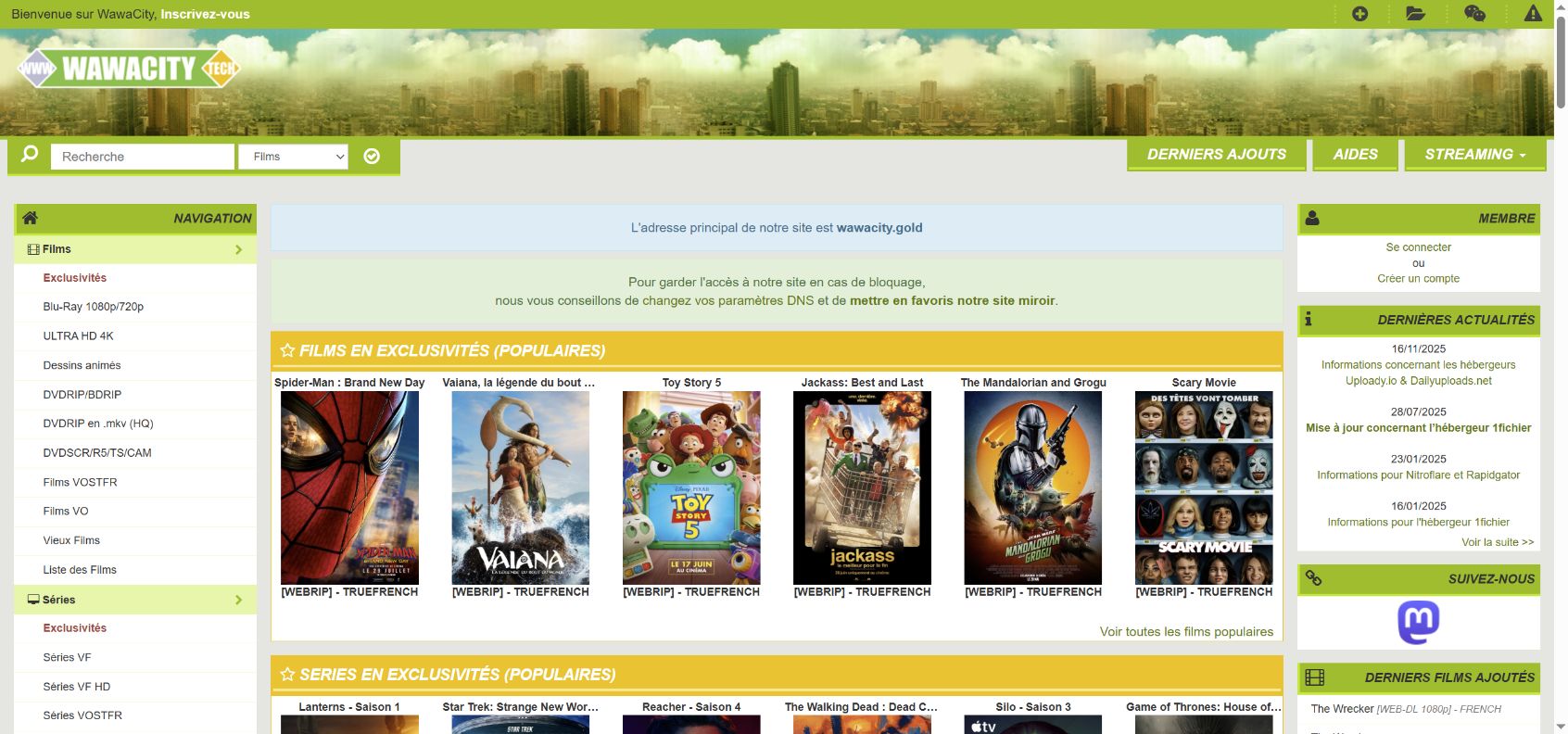 Capture de la page Wawacity sur wawacity.gold le 17 octobre 2026 : marque et catalogue visibles
