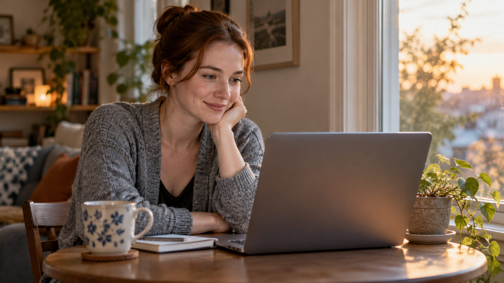 Une femme adulte regardant un ordinateur portable — illustration de la fiche Pirvab