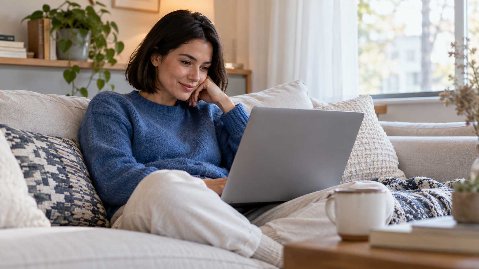 Une femme adulte regardant un ordinateur portable — illustration de la fiche Varmiv