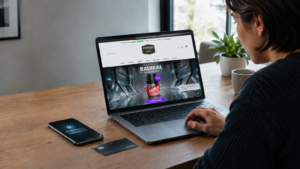 Personne consultant une boutique en ligne sur un ordinateur portable